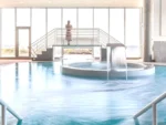 Femme debout sur un escalier dans une piscine spa Sofitel Quiberon Thalassa sea & spa